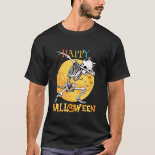 Dabbing Cat Skeleton Happy halloween Boys Girls Ki T Shirt