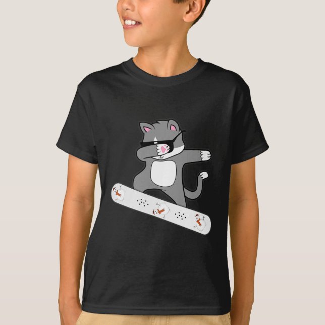 Dabbing Cat Snowboard Snowboarding Kattunge Manar T Shirt (Framsida)