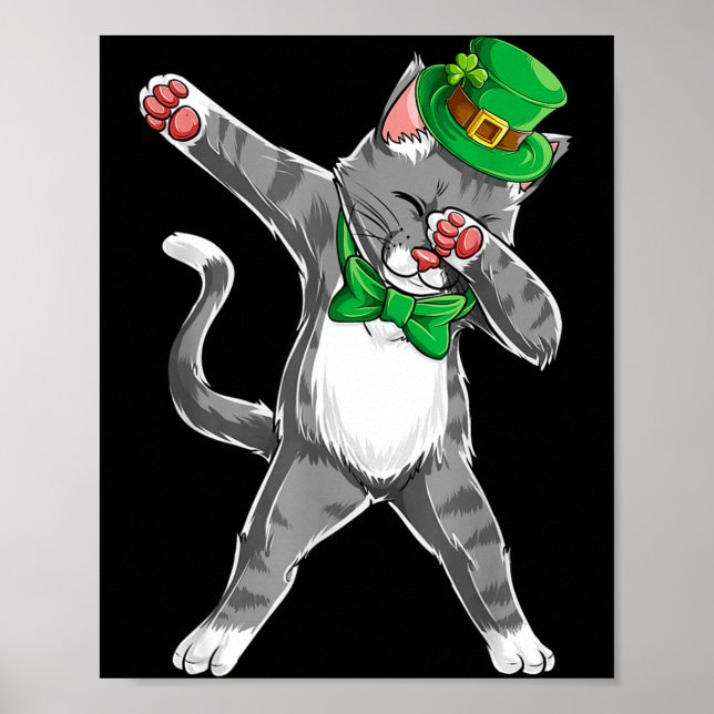 Dabbing Cat St Patricks Day Boys Girls Leprechaun  Poster (Framsidan)