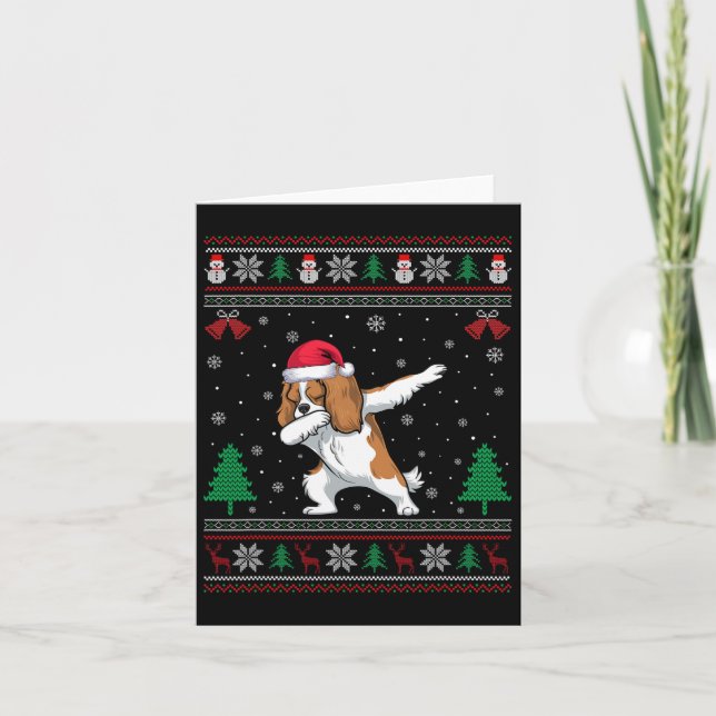 Dabbing Cavalier Kung Charles Spain Hund Santa Ha Kort (Framsida)