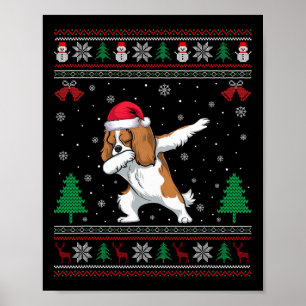 Dabbing Cavalier Kung Charles Spain Hund Santa Ha Poster