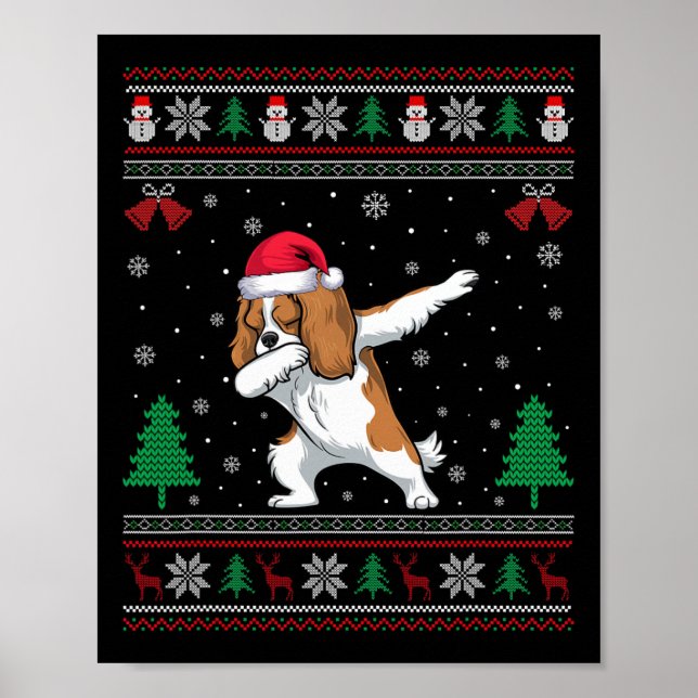 Dabbing Cavalier Kung Charles Spain Hund Santa Ha Poster (Framsidan)