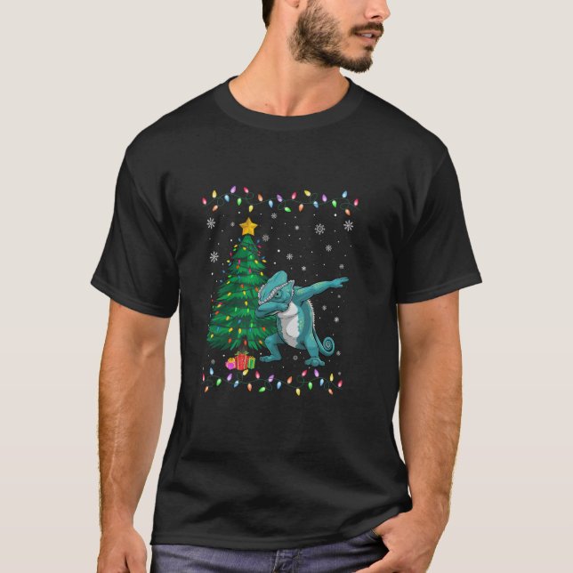 Dabbing Chameleon Julafton Träd Ljus Ugly jul T Shirt (Framsida)