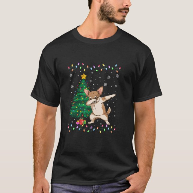 Dabbing Chihuahua Hund Julafton Träd Ljus Ugly T Shirt (Framsida)