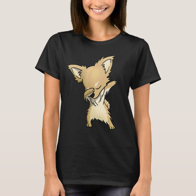 Dabbing Chihuahua Long-Hearing Hund Dab Dance T Shirt (Framsida)