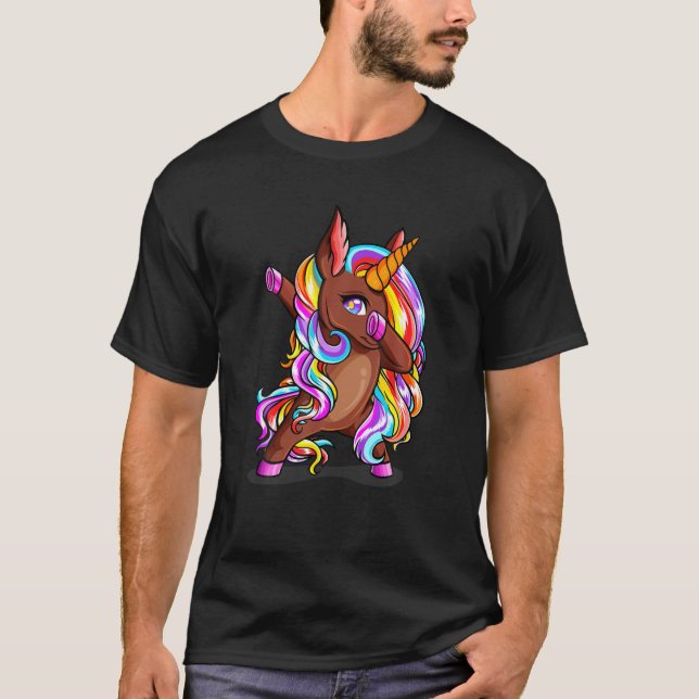 Dabbing Chocolate Skin Unicorn African American Wo T Shirt (Framsida)