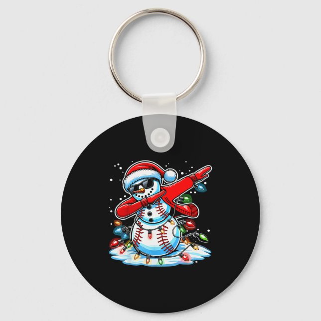 Dabbing Christmas Baseball Snowman Boys Baseball W Nyckelring (Framsida)