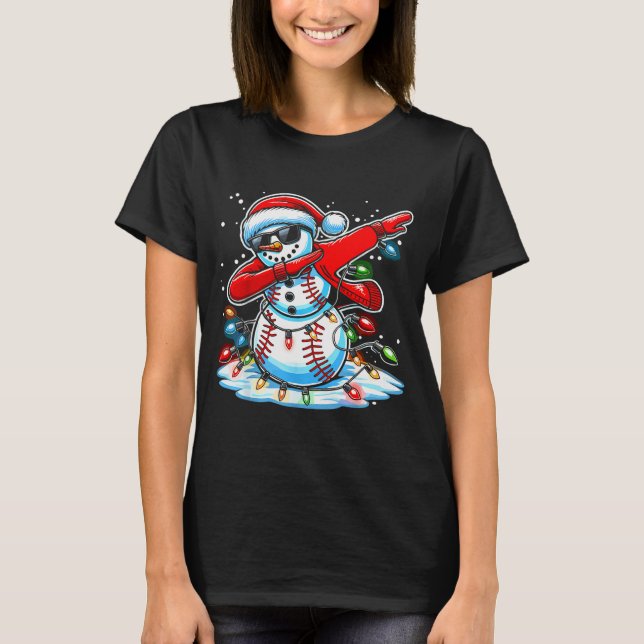Dabbing Christmas Baseball Snowman Boys Baseball W T Shirt (Framsida)