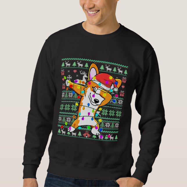 Dabbing Corgi Fairy Ljus Ugly julsötare Lång Ärmad Tröja (Framsida)
