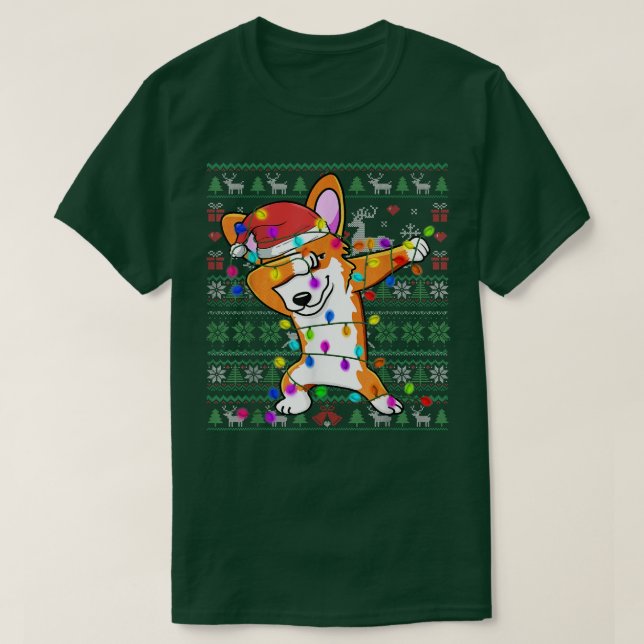 Dabbing Corgi Fairy Ljus Ugly julsötare T Shirt (Design framsida)