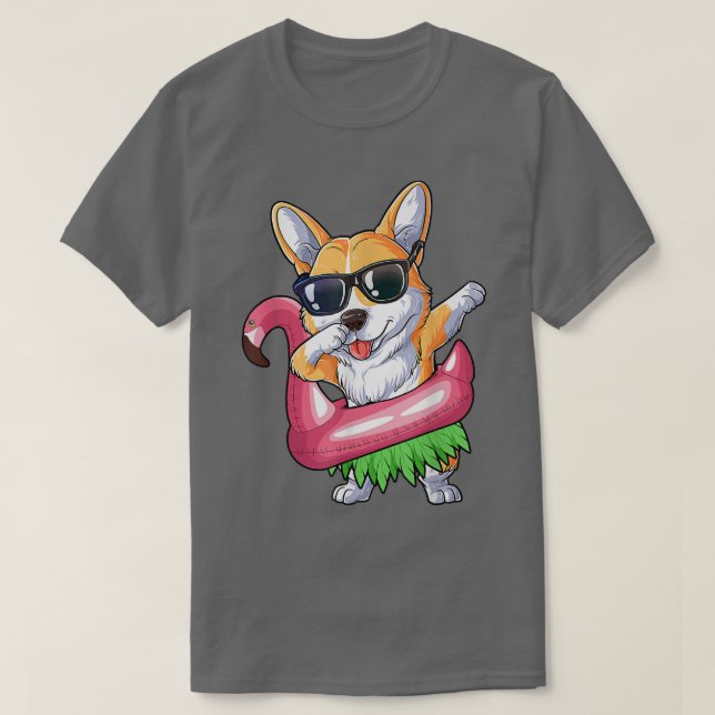Dabbing Corgi Flamingo Flyter Tropical Summer T Shirt (Design framsida)