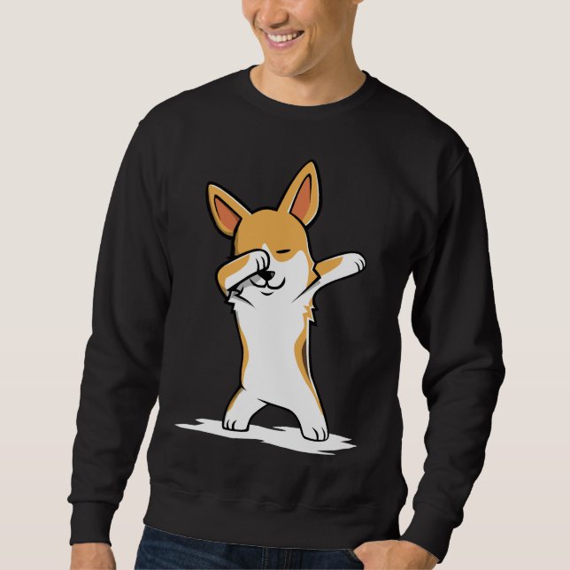 Dabbing Corgi Funny Lång Ärmad Tröja (Framsida)