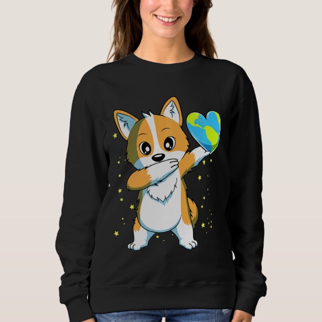 Dabbing Corgi Lycklig Earth Day Boys Girls T Shirt (Framsida)