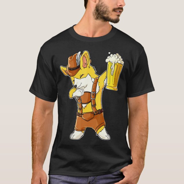 Dabbing Corgi Oktoberfest Lederhosen Manar Prost B T Shirt (Framsida)