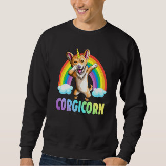 Dabbing Corgicorn Corgi Unicorn Cute Weiner Rainbo Lång Ärmad Tröja