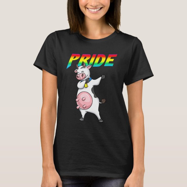 Dabbing Cow Lesbisk Bisexual Gay Lgbt Pride T Shirt (Framsida)