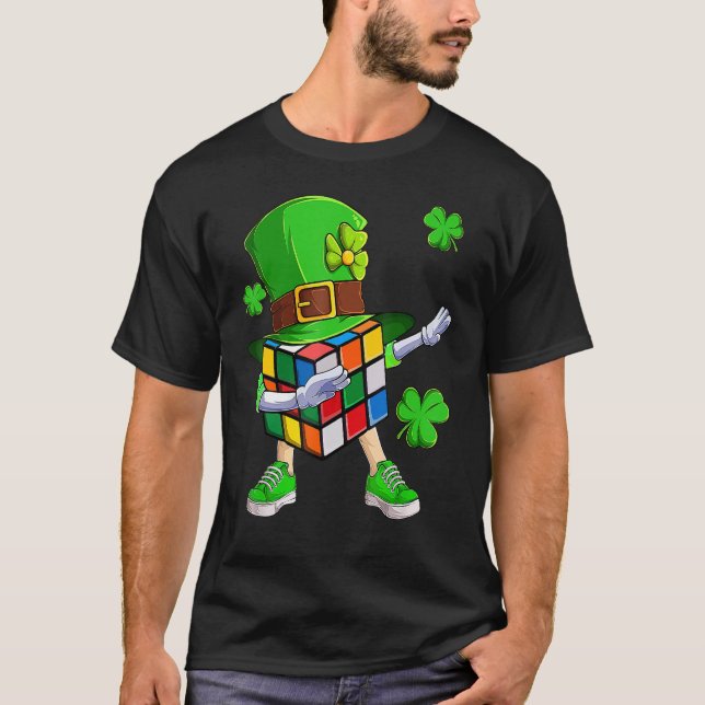 Dabbing Cube Speed Cubing Math Puzzle St Patrick D T Shirt (Framsida)