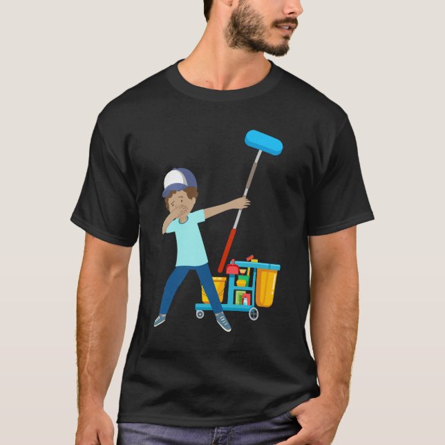 Dabbing Custodian Städning Janitor Caretaker T Shirt (Framsida)