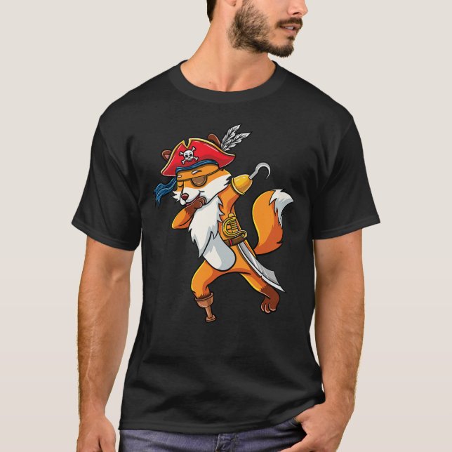 Dabbing Cute Fox Pirate Halloween T Shirt (Framsida)
