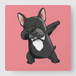 Dabbing Cute Fransk Bulldog Fyrkantig Klocka