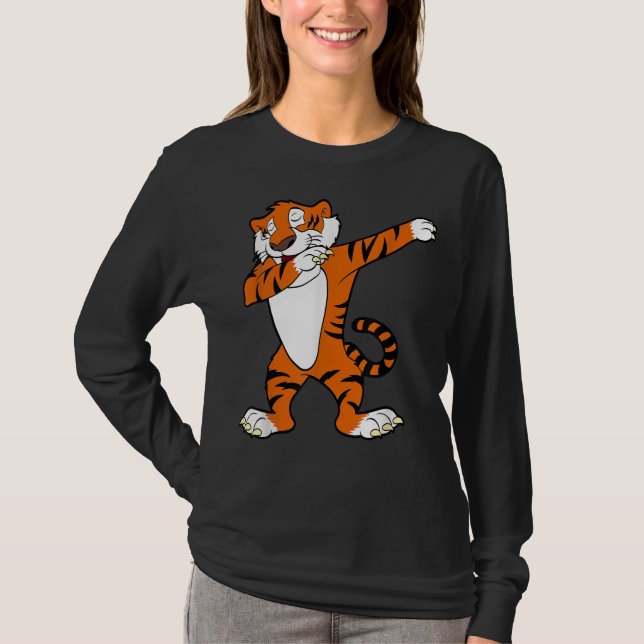 Dabbing Cute Tiger Animal Party T Shirt (Framsida)