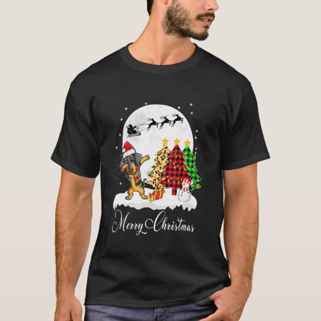 Dabbing Dachshund Dab Hund Julgran Julafton T Shirt (Framsida)