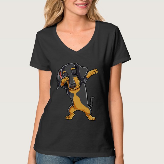 Dabbing Dachshund  Dog   Boys Kids Dab Dance T Shirt (Framsida)
