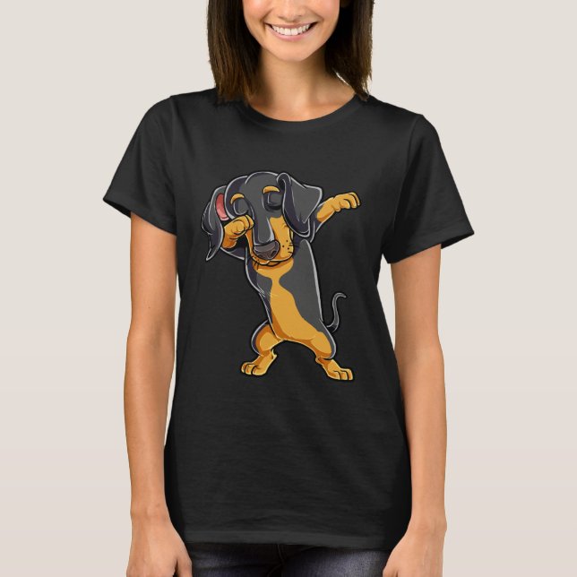 Dabbing Dachshund  Dog   Boys Kids Dab Dance T Shirt (Framsida)