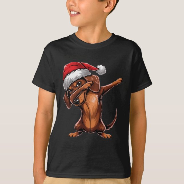 Dabbing Dachshund Santa Hat jul Dab Dance Gi T Shirt (Framsida)
