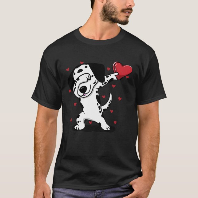 Dabbing Dalmatian Heart Valentine s Day  Boys Girl T Shirt (Framsida)