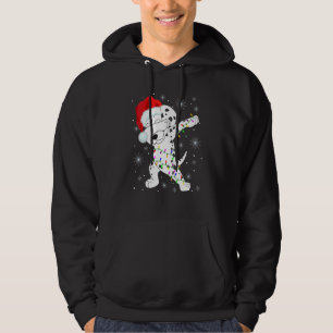 Dabbing Dalmatian Hund Bära Santa Hat Ljus Kristus Hoodie