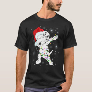 Dabbing Dalmatian Hund Bära Santa Hat Ljus Kristus T Shirt