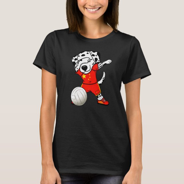 Dabbing Dalmatian Hund China Volleyball Fläkt Jers T Shirt (Framsida)