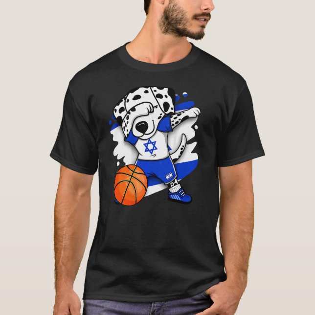 Dabbing Dalmatian Hund Israel Basketball Jersey Bb T Shirt (Framsida)
