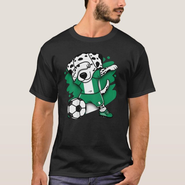 Dabbing Dalmatian Nigeria Ocer Fläkt Jersey Footb T Shirt (Framsida)