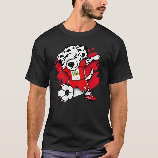 Dabbing Dalmatian Peru Soccer Fans Jersey Peruvian T Shirt (Framsida)