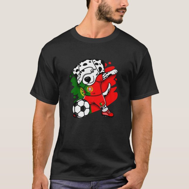 Dabbing Dalmatian Portugal Ocer Fläkt Jersey Foot T Shirt (Framsida)