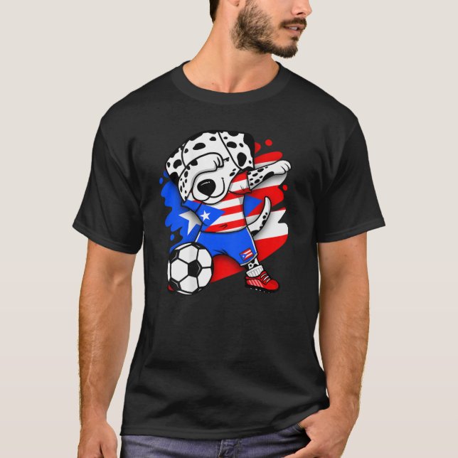 Dabbing Dalmatian Puerto Rico Soccer Fläkt Jersey  T Shirt (Framsida)