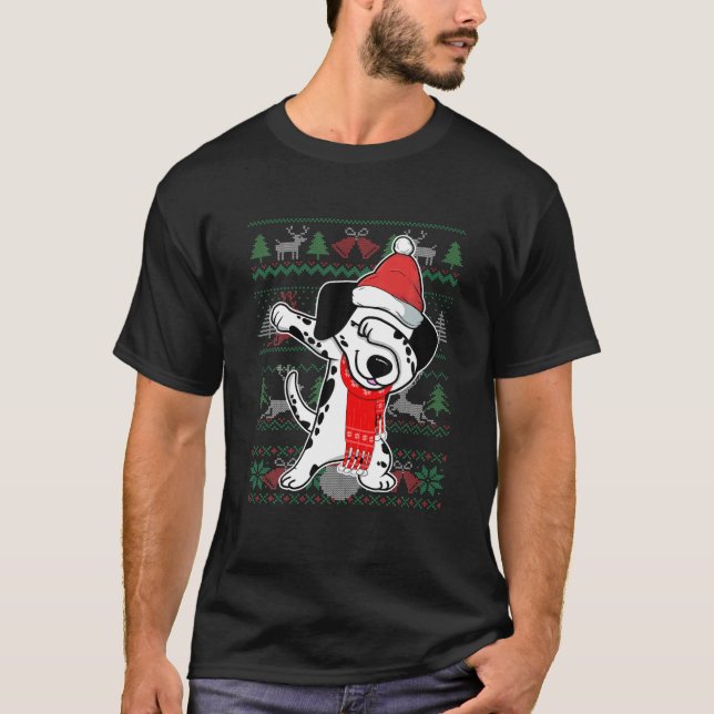 Dabbing Dalmatian Ugly Christmas Sweater Party Cos T Shirt (Framsida)