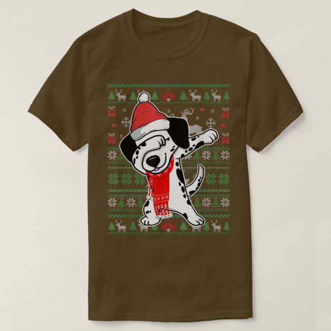 Dabbing Dalmatian Ugly jul Sweater Funny Par T Shirt (Design framsida)
