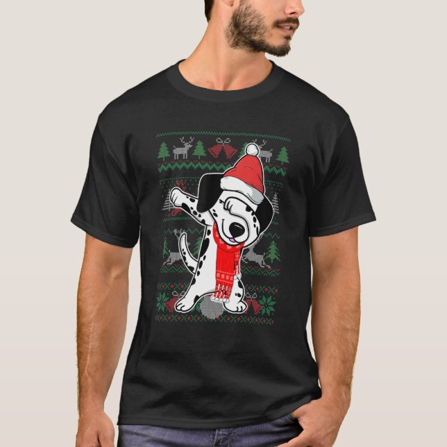 Dabbing Dalmatian Ugly jul Sweater Party Cos T Shirt (Framsida)