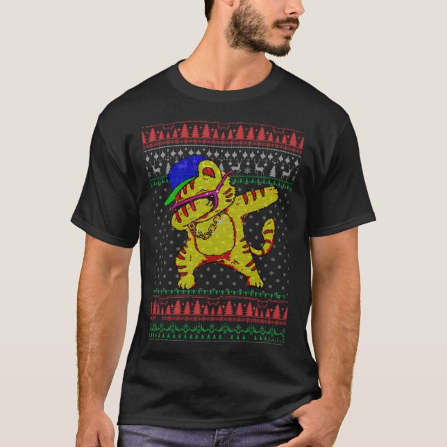 Dabbing Dance cat ful jul sweater T Shirt (Framsida)