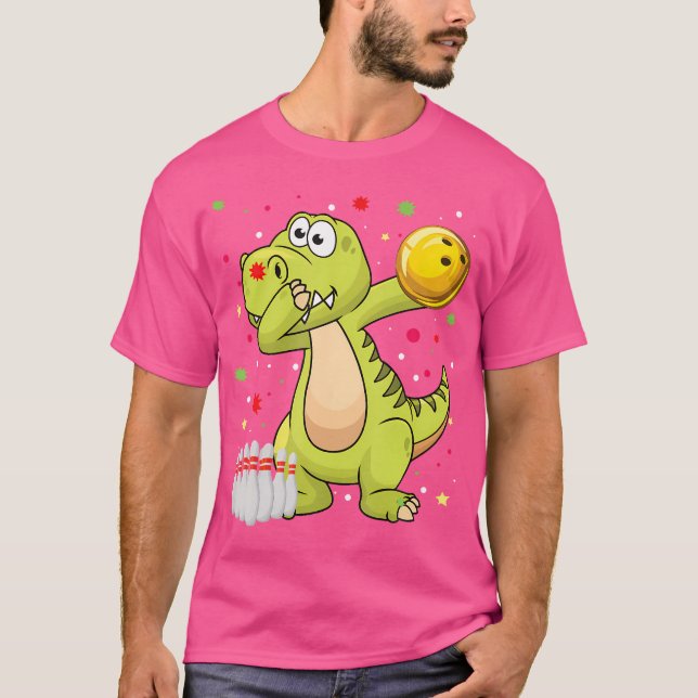 Dabbing Dinosaur Bowling Shirts Funny Bowling Boy T Shirt (Framsida)