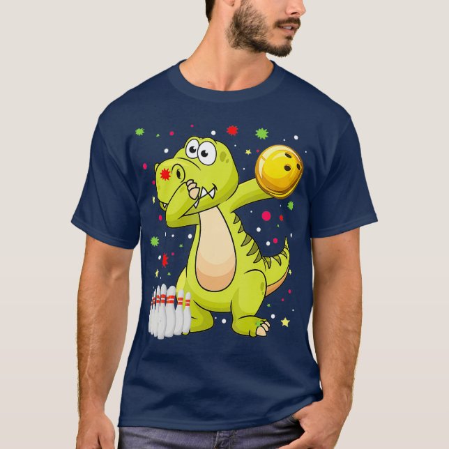 Dabbing Dinosaur Bowling Shirts Funny Bowling T Shirt (Framsida)
