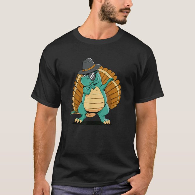 Dabbing Dinosaur Turkey Funny Thanksgiving T Shirt (Framsida)
