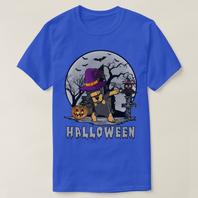 Dabbing Doberman Pinscher Hund Witch Halloween Cos T Shirt (Design framsida)