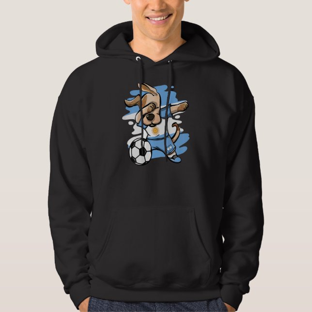 Dabbing Dog Argentina Soccer Fans Argentinian Flag Hoodie (Framsida)