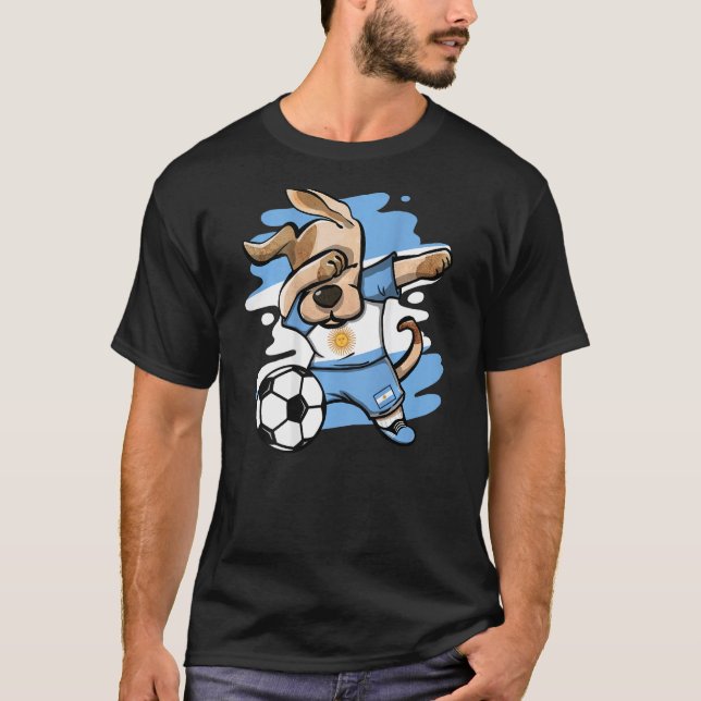 Dabbing Dog Argentina Soccer Fans Argentinian Flag T Shirt (Framsida)