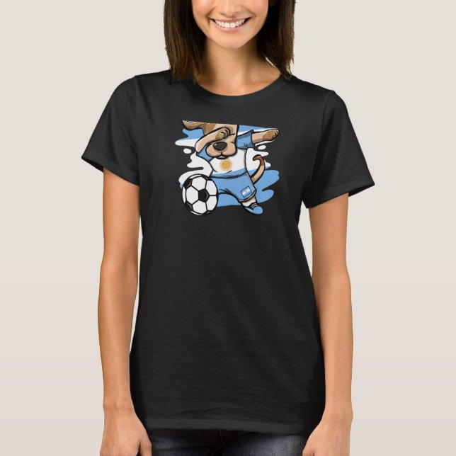 Dabbing Dog Argentina Soccer Fans Argentinian Flag T Shirt (Framsida)