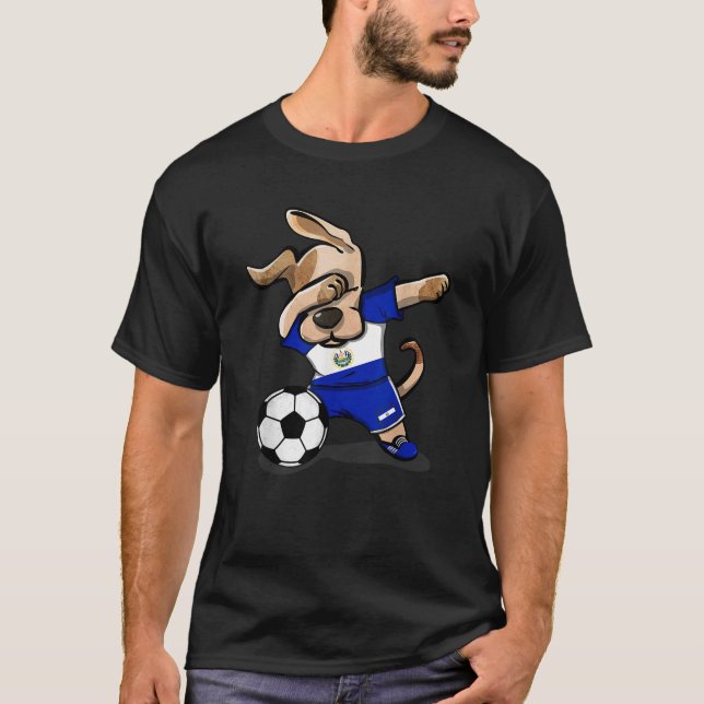 Dabbing Dog El Salvador Soccer Salvadorean Flag Fo T Shirt (Framsida)